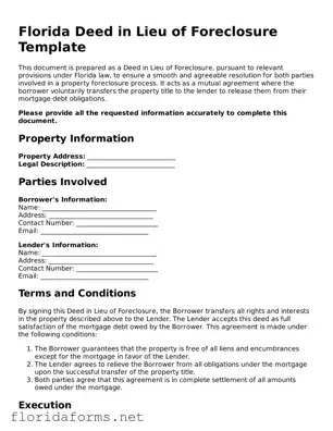 Attorney-Approved Deed in Lieu of Foreclosure Template for Florida State
