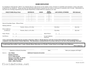 Official Intent To Homeschool Florida Template