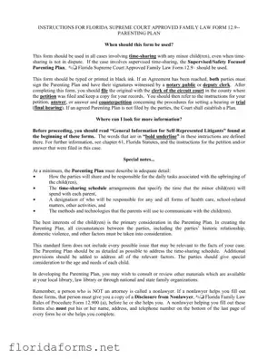 Official Parenting Plan Examples Florida Template