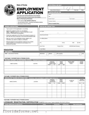 Official State Florida Employment Application Template